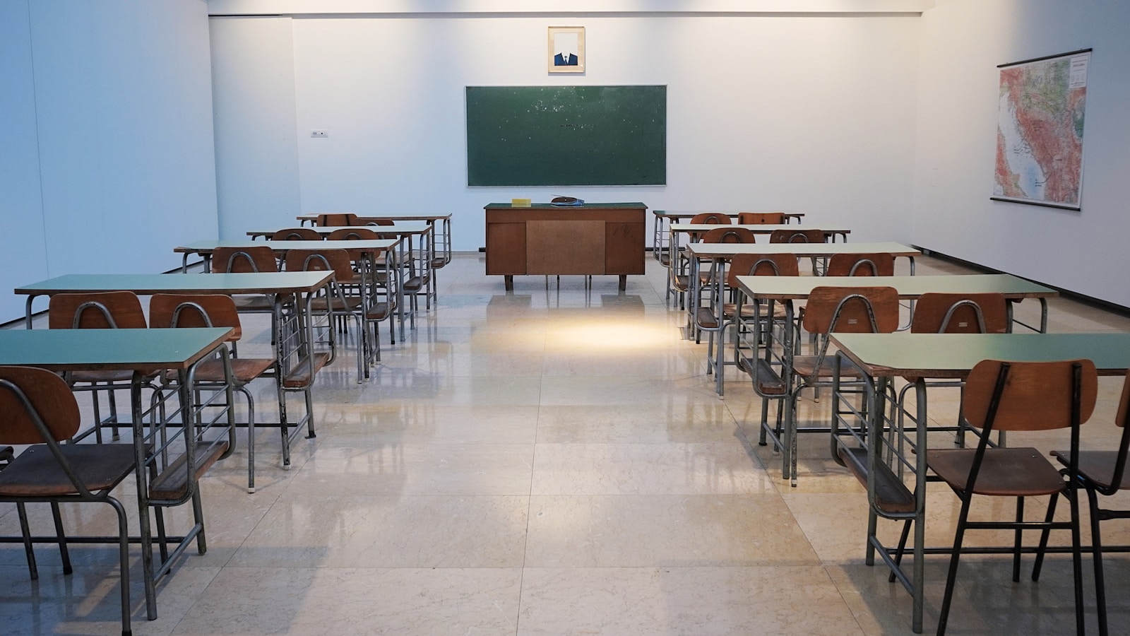 School holiday deep cleaning Clean school classroom prepared for a new term