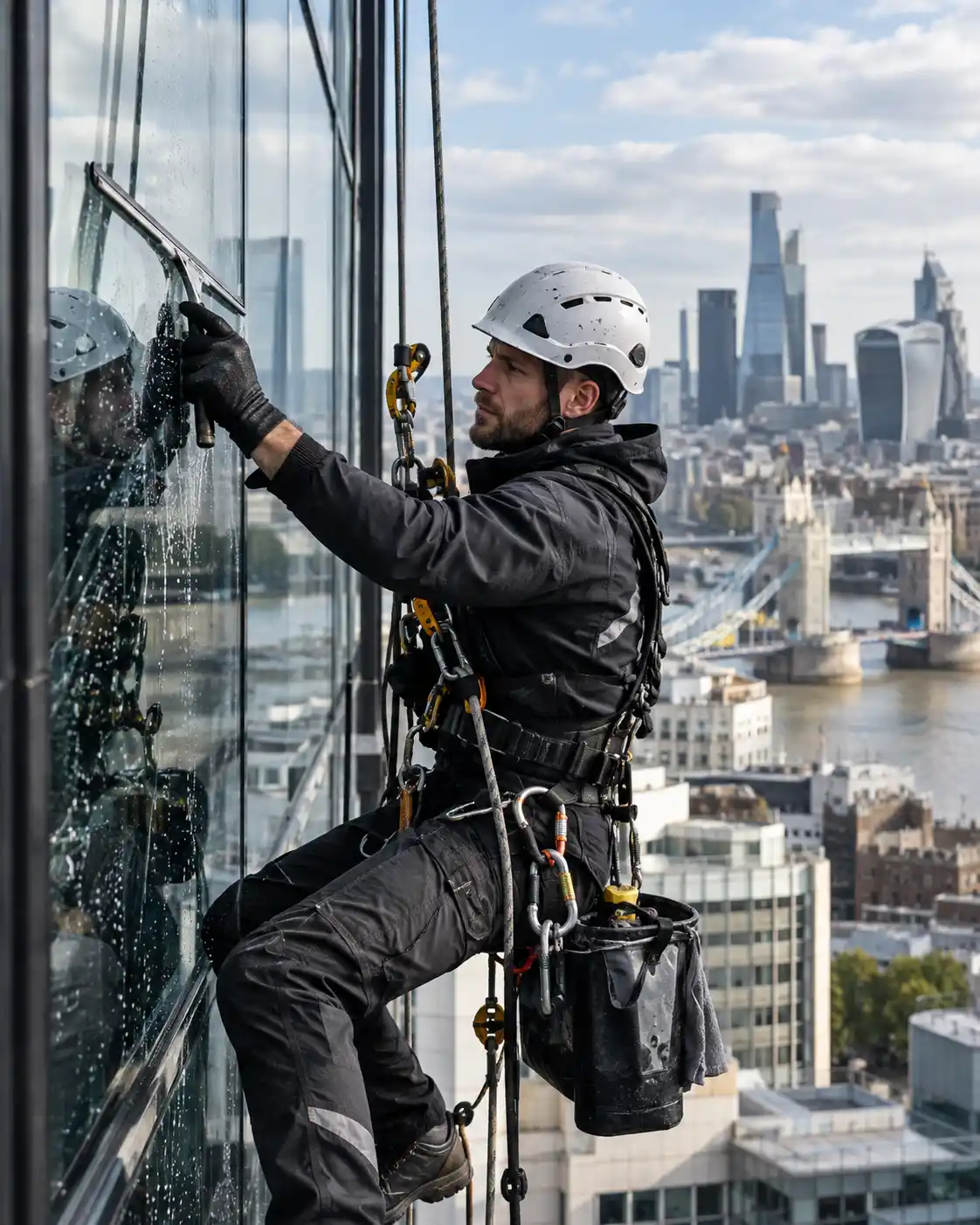 Professional team cleaning commercial windows in London