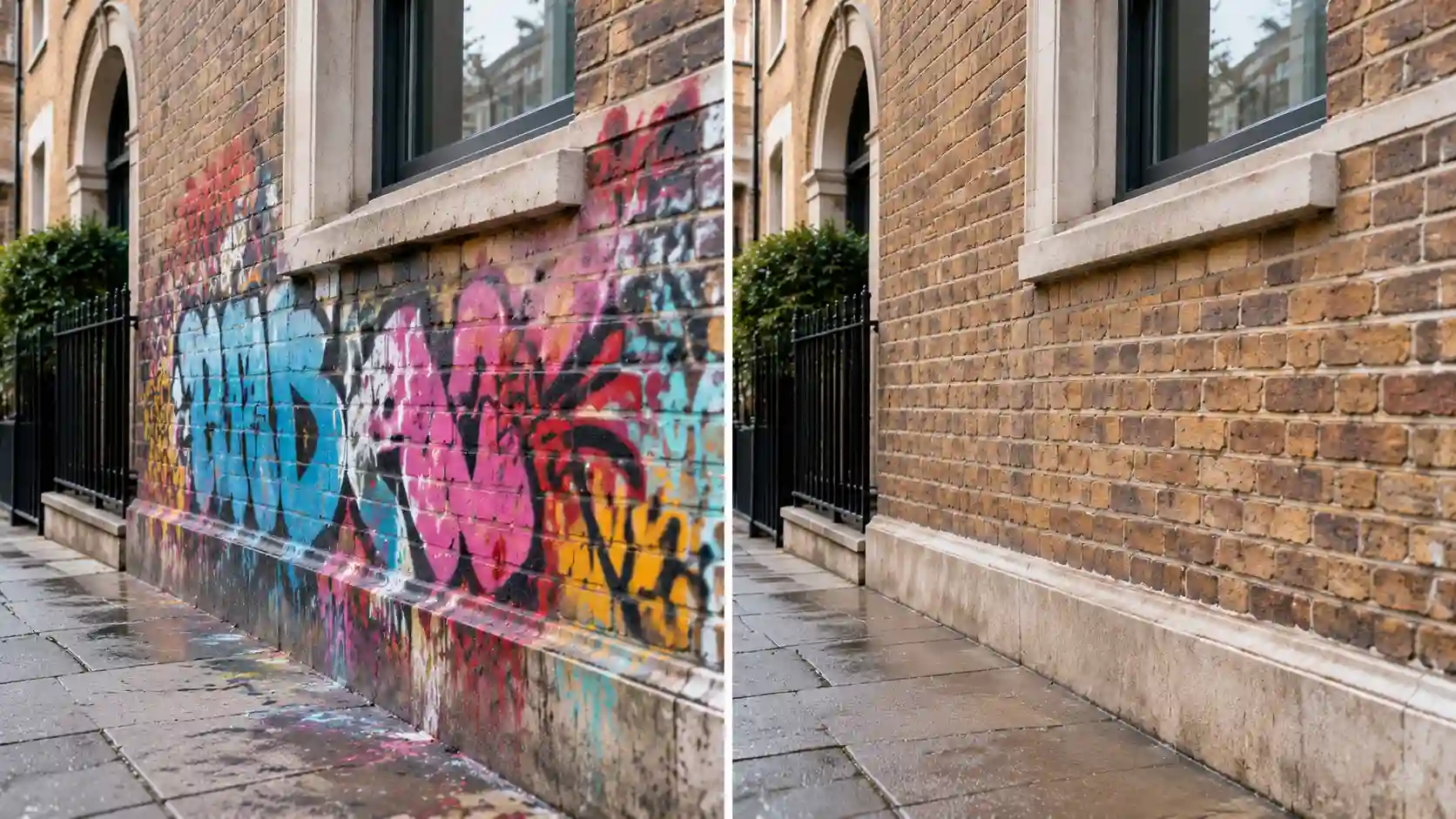 Graffiti cleaning London service removing spray paint from brick walls