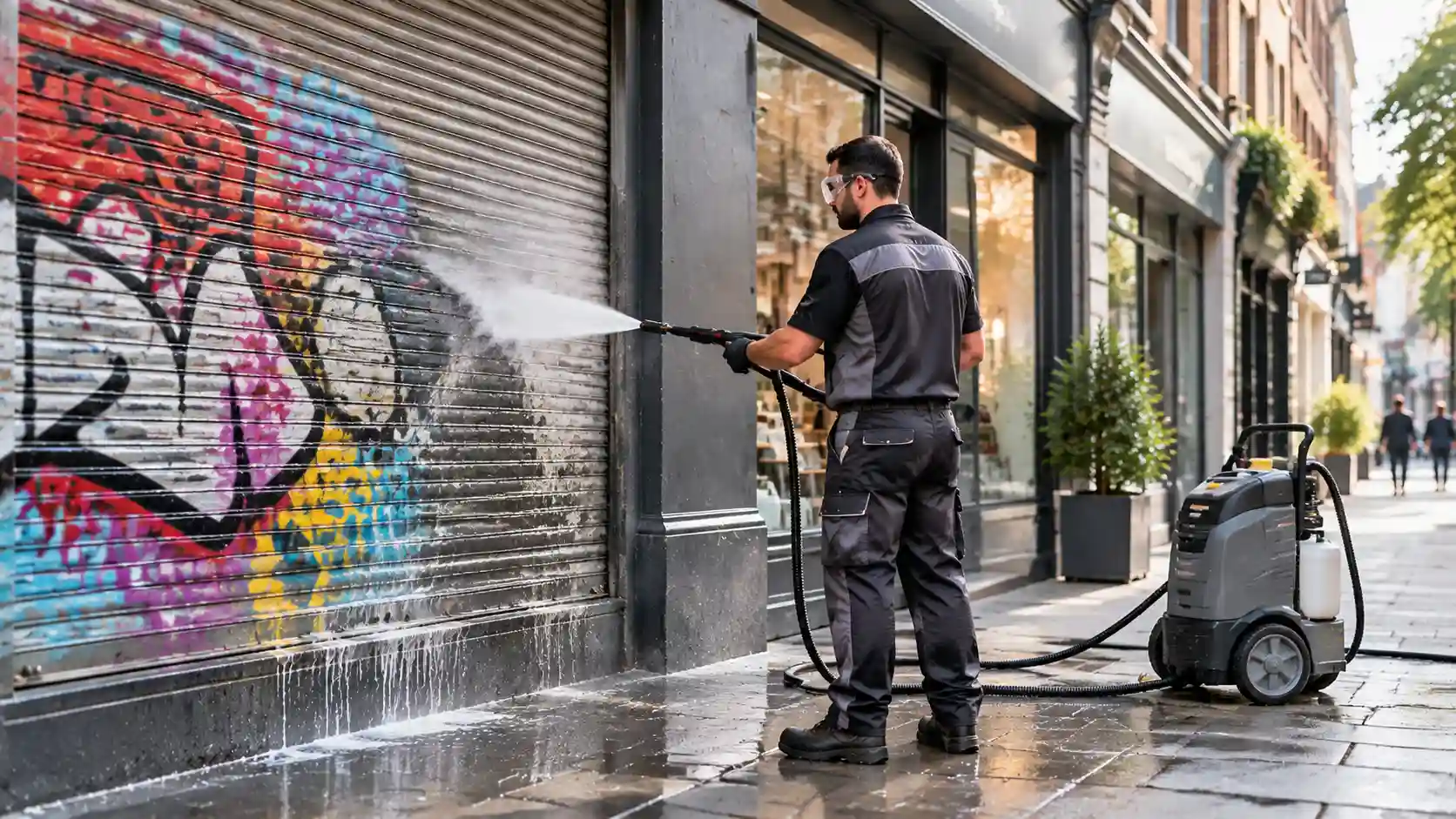 Professional graffiti removal London service cleaning shop fronts