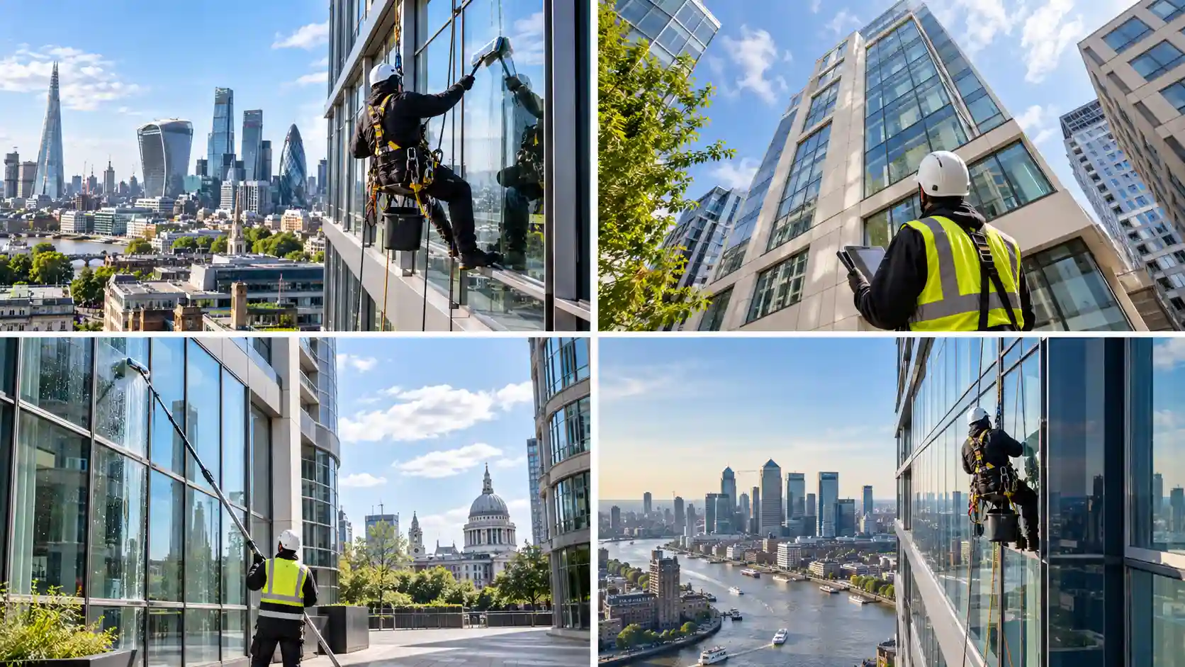 High rise window cleaning on a London commercial building
